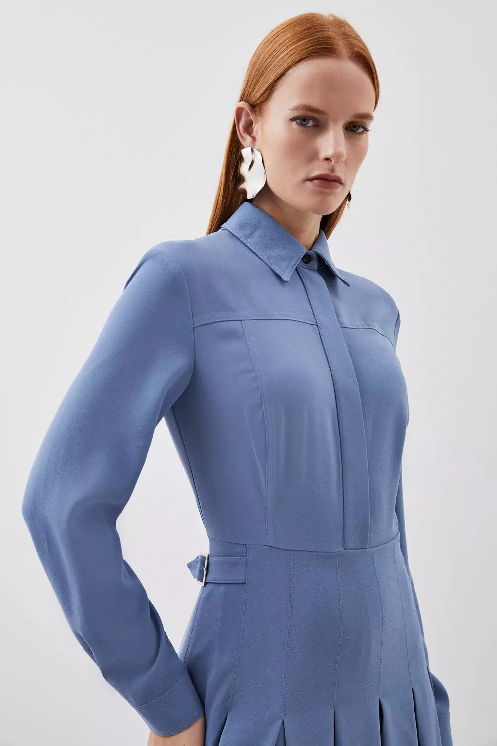 Tailored Crepe Pleated Midi Shirt Dress | Karen Millen